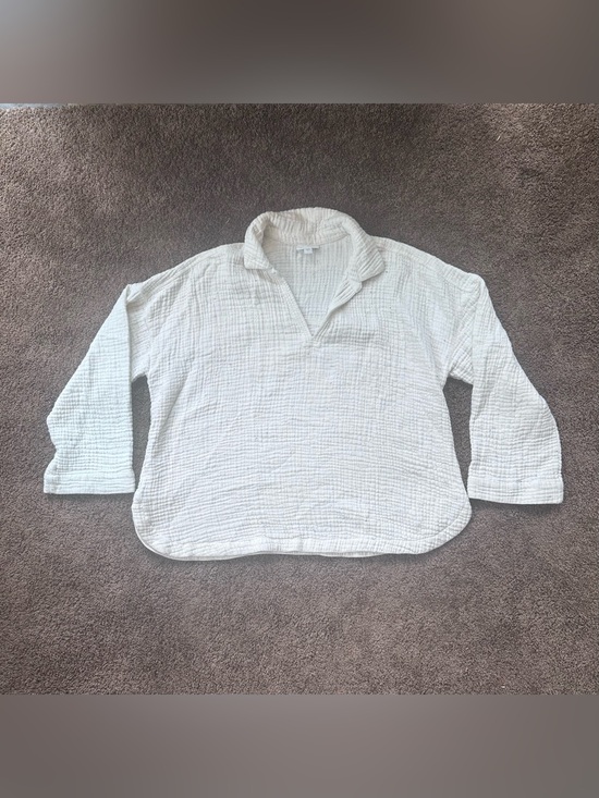 Pure Jill Tops - Pure Jill Elementals White Double Gauze V-Neck Crinkle Blouse Boho- L